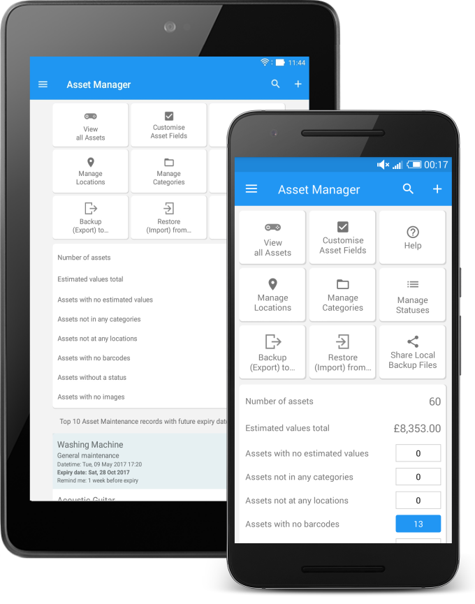 Asset Manager feature showing the clean home screen