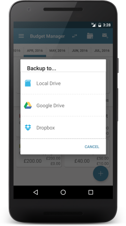 Budget Manager feature image showing screen to backup and restore data